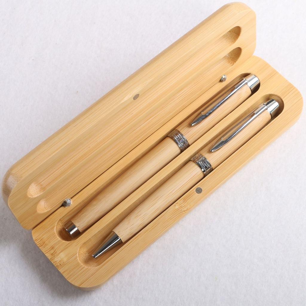 Solid Wood Box Office Business Bamboo Signature Ball Pen, Advertising Gift Bamboo Wood Spinning Ballpoint Pen Set