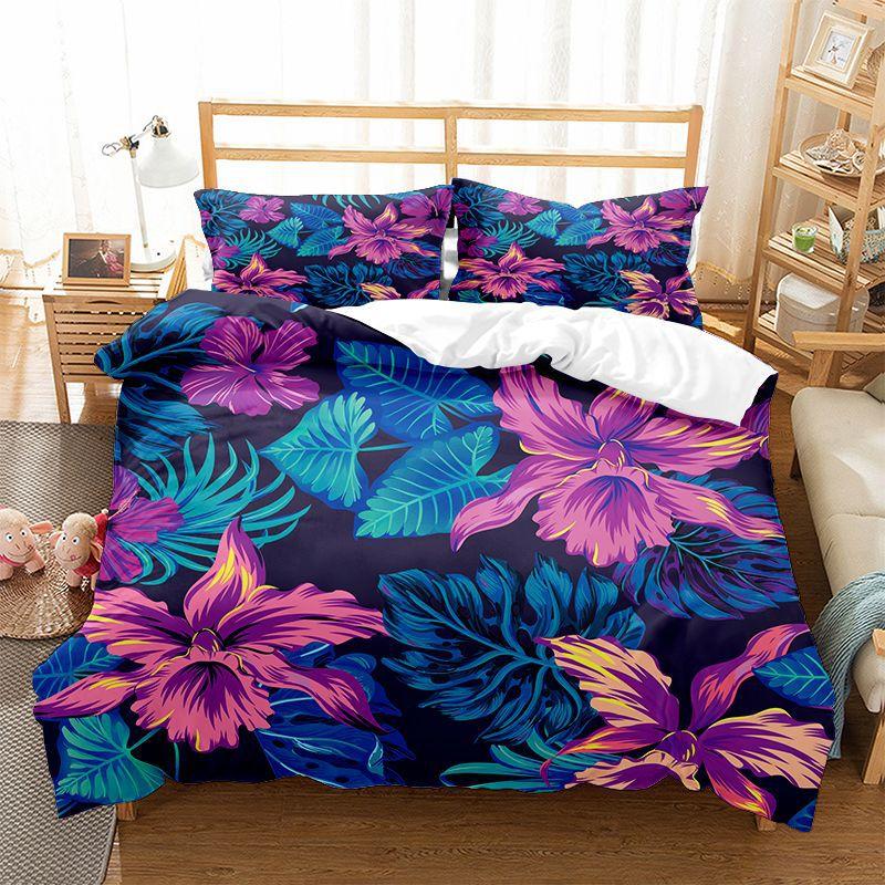 Comforter Floral Bedding Set Botanical Flower Queen Soft Boho Rose Flowers Leaves Print Comforter For Teens Adults Decor