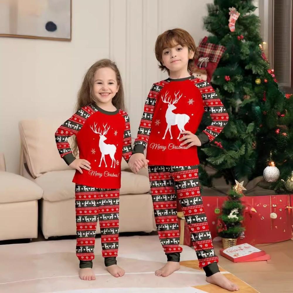 New Christmas Family Matching Outfits Cartoon Printed Parent-child Adult Kids Loungewear Deer Loose Christmas Pyjamas Set Winter
