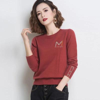 Women's Loose Fitting Round Neck Sweater for Autumn and Winter, Plus Size and Short Length, Pullover, Knit, Inner Layer, Base Sweater