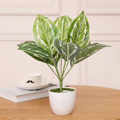 Künstliche grüne Pflanze, praktisch, kein Wasser nötig, umweltfreundlich, 9 Köpfe, Design-Simulation, Monstera-Blatt, Dekoration, Heimdekoration
