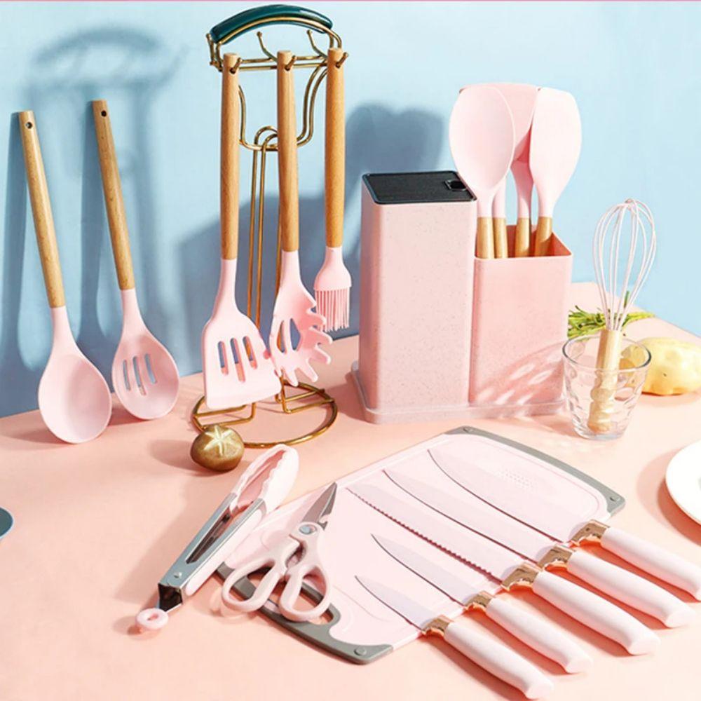 19pcs Kitchen Utensils And Knife Set, Silicone Cooking Utensils,Stainless Steel Chef Knives,Cutting Board,Kitchen Cooking Tools