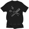 Famous Brand Mens Summer Hairstylist Tshirt Rhinestones Comb  Scissors Black Tee Shirt Fashion Cotton T Shirt Mens tShirt