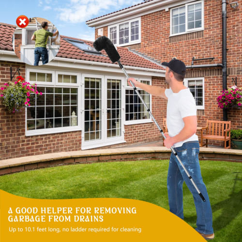 10.1ft Gutter Cleaning Brush, Gutter Cleaning Tool, Roofing Guard Cleaner Tool with Telescoping Extension Pole, Easily Remove Leaves and Debris from t