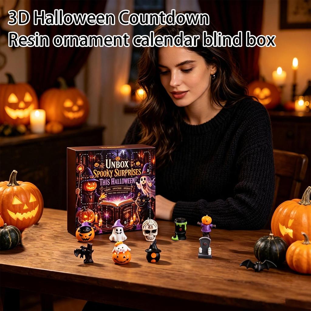 3D Halloween Advent Calendar with 9 Days Countdown - Resin Figurine Decor Surprise Box for Holiday Collectibles