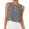 Women's Round Neck Sleeveless Gingham Blouse Straight Fit Casual Cropped Tank Top