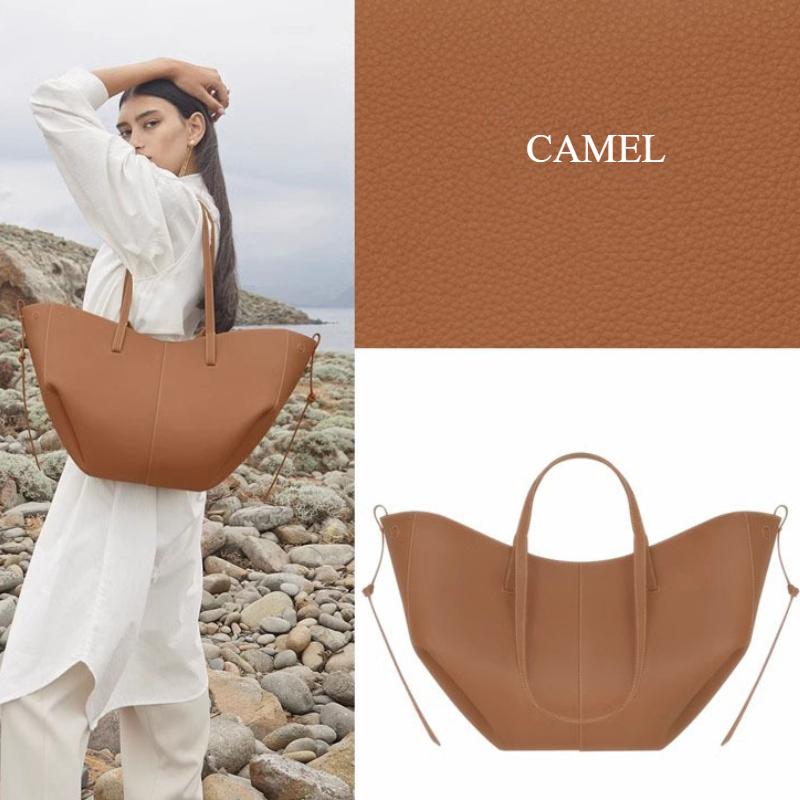 Spring New Lychee Pattern Women's Tote Bag Fashion Simple High Capacity Dumpling Bucket Bag Ladies Solid Color Shoulder Underarm Bags with Small Pouch