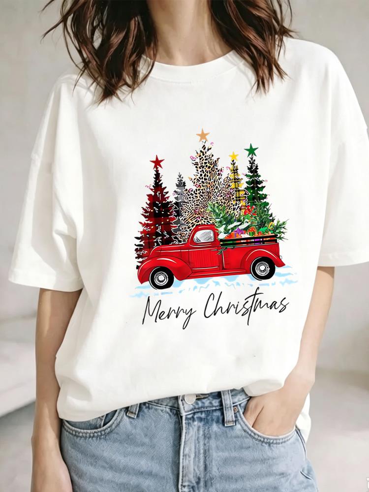(Asian Size) cute holiday Christmas Festival Tee Clothing New Year T Shirt Women Fashion Top Print Woman Short Sleeve Graphic T-shirts