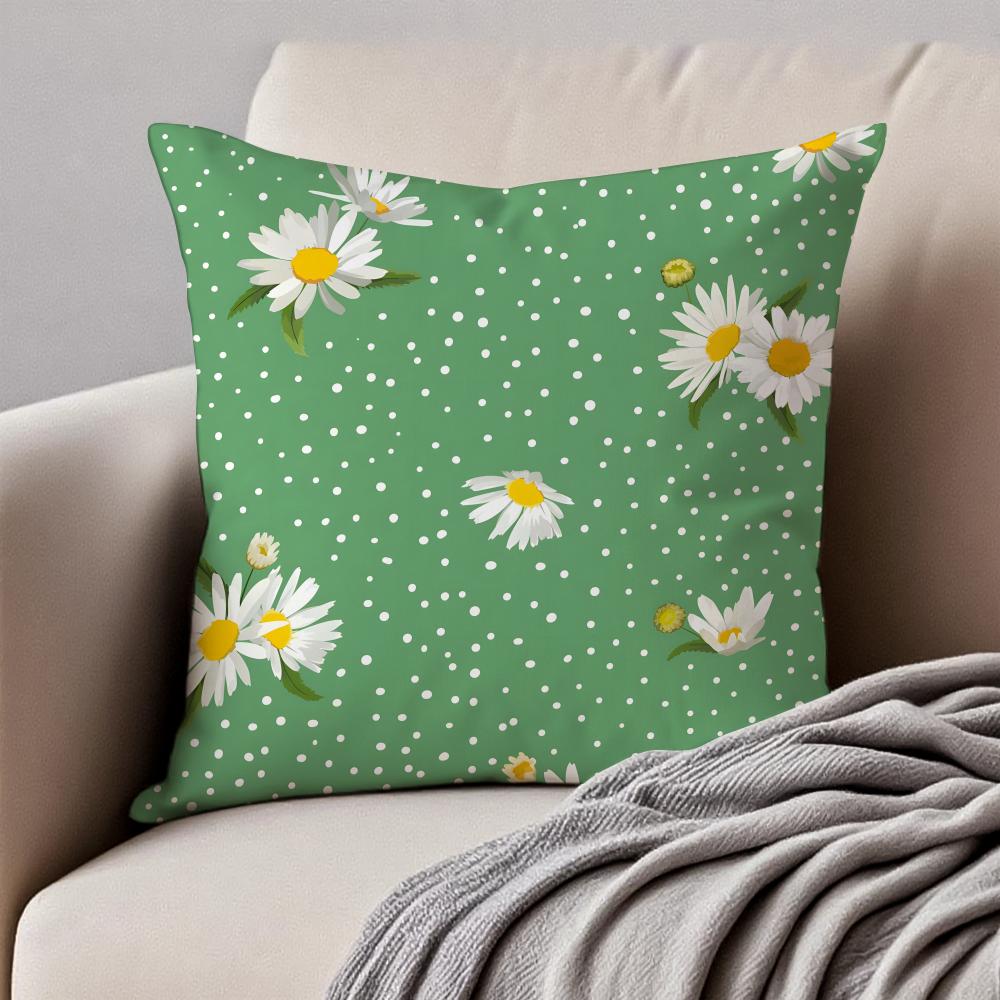Fresh Small Daisy Floral Cushion Cover Pillowcase Antidustmite Invisible Zipper Short Plush Sofa Cushion