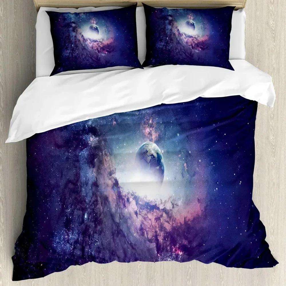 Sky Space Night Time Universe Stars And Nebulas Distant Parts Of Galaxy Comfortable Duvet Quilt Cover Pillowcase Bedding Set