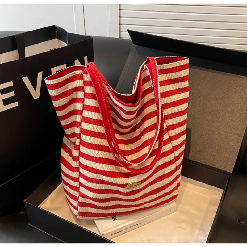 Large Capacity Shoulder Bag, Student Bag, Casual Striped Tote Bag, Women's Portable Oblique Span Bag