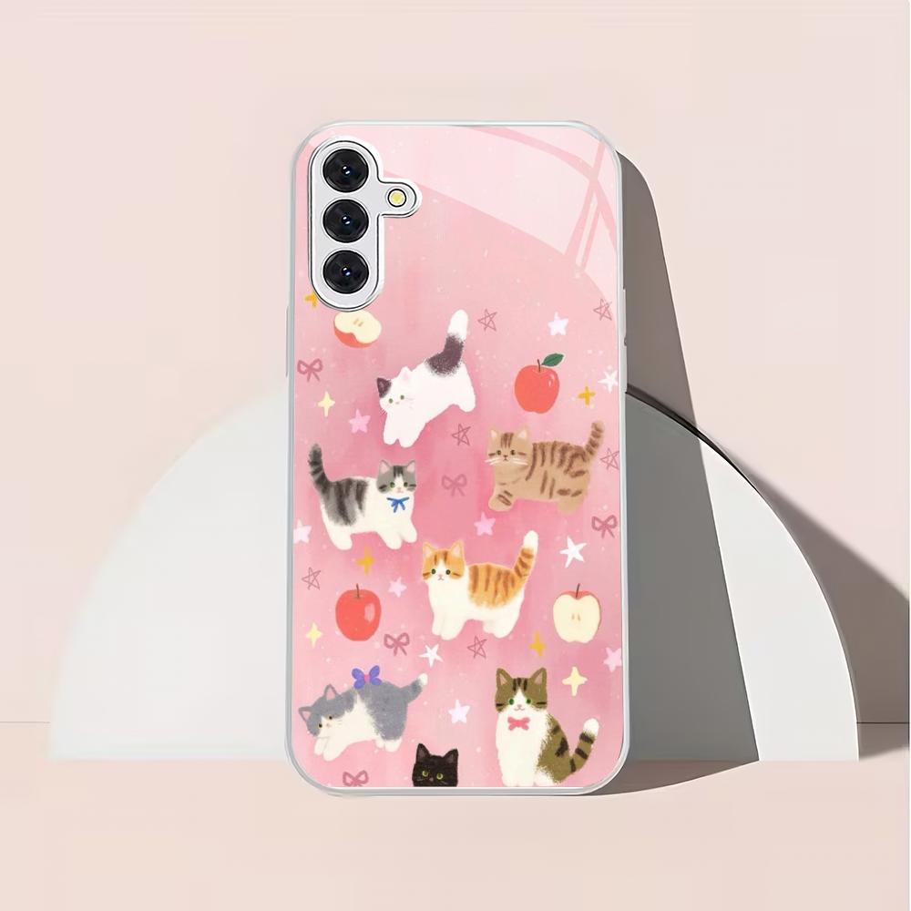 Pink cute cartoon animal silver plated glass phone case suitable for Samsung GalaxyS26 S25 S24 S22 S21 S20FE/Ultra/Plusanti drop