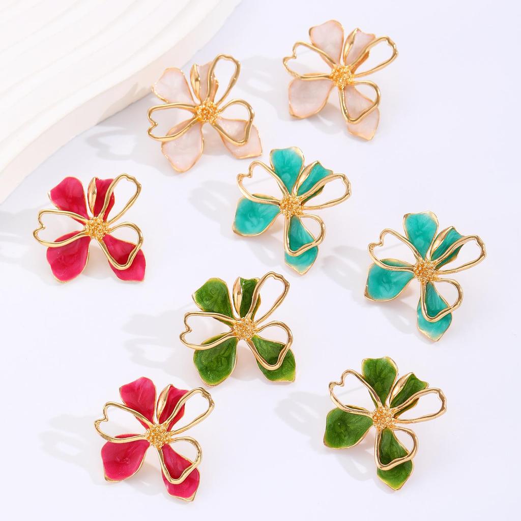 Retro Sweet Fashion Double Layered Flower Petal Earrings For Women