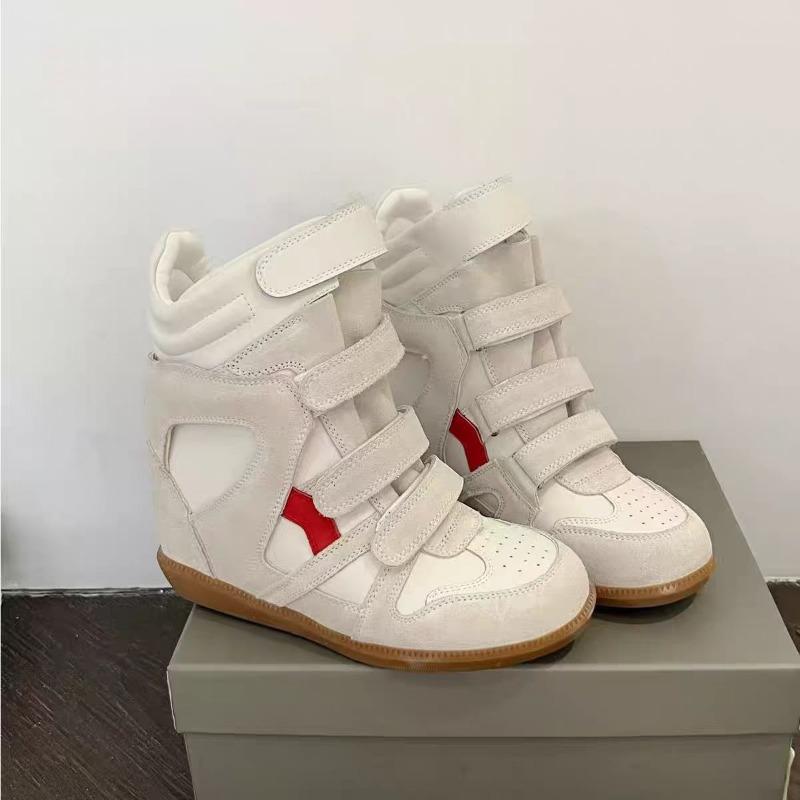 7 inner height increase leather high-top little white shoes women's autumn new Velcro casual sports shoes