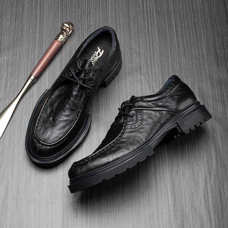 Casual Leather Shoes Men's Autumn and Winter New Men's Fashion Breathable Leather Round Head Black Lace-up Business Versatile Shoes