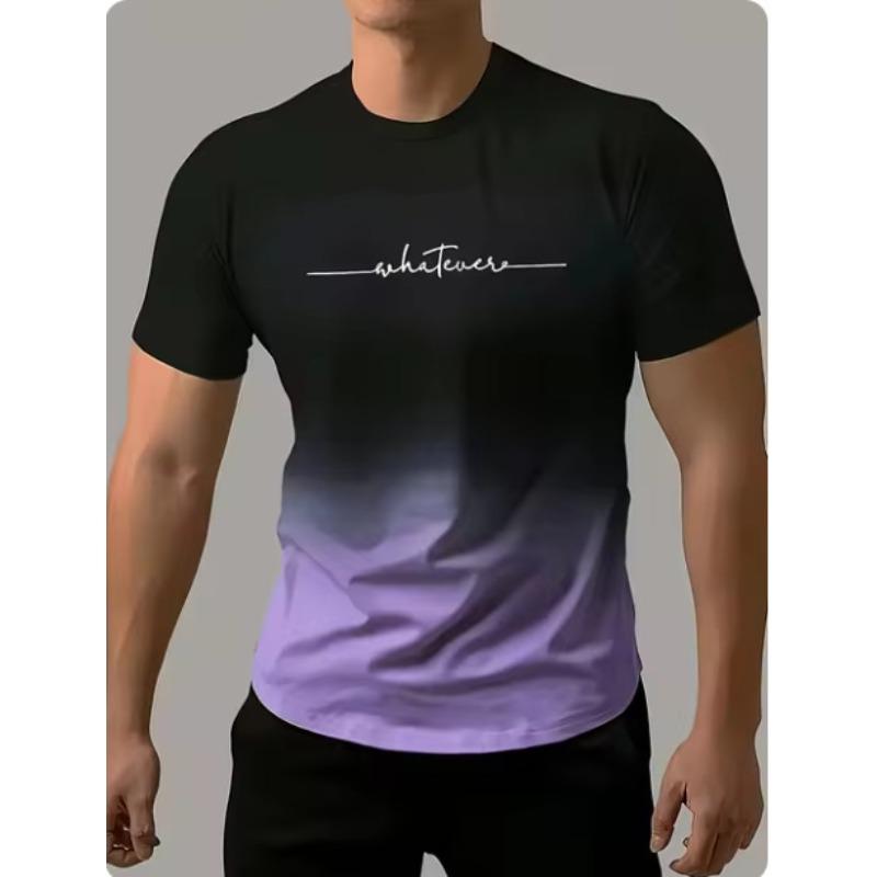 

Летний топ с круглым вырезом и 3D-печатью с градиентными буквами, модные повседневные футболки с короткими рукавами для мужчин 3XL