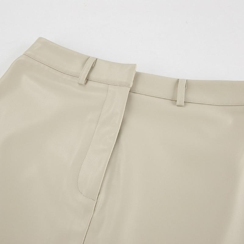 Women's Temperament Fashion PU Leather Solid Color Splicing Design Sense High Waist Slit Slim Long Skirt