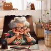 Contemporary Cozy Flannel Throw Blanket with Charming Grandma Print, All-Season Multipurpose, Polyester, Machine Washable, with