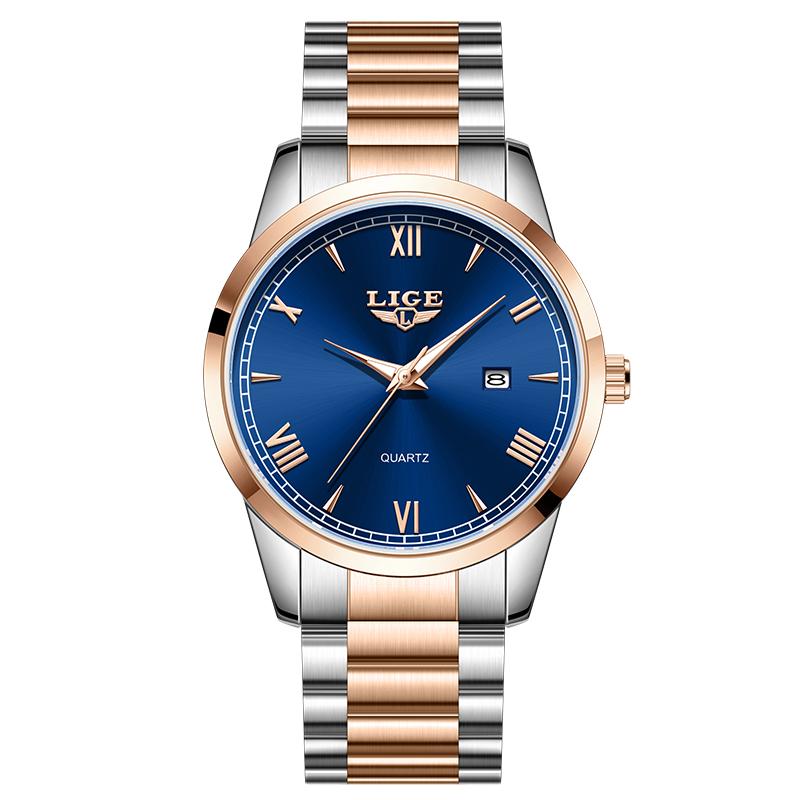 LIGE Original Fashion Watch Man Waterproof Luminous Date Men Watch Stainless Steel Quartz Business Men's Watches