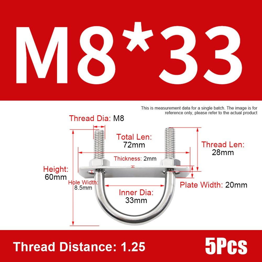 1Set With Baffle M8 Round Tube Clamp 304 Stainless Steel Round Bolt  for Round Tube