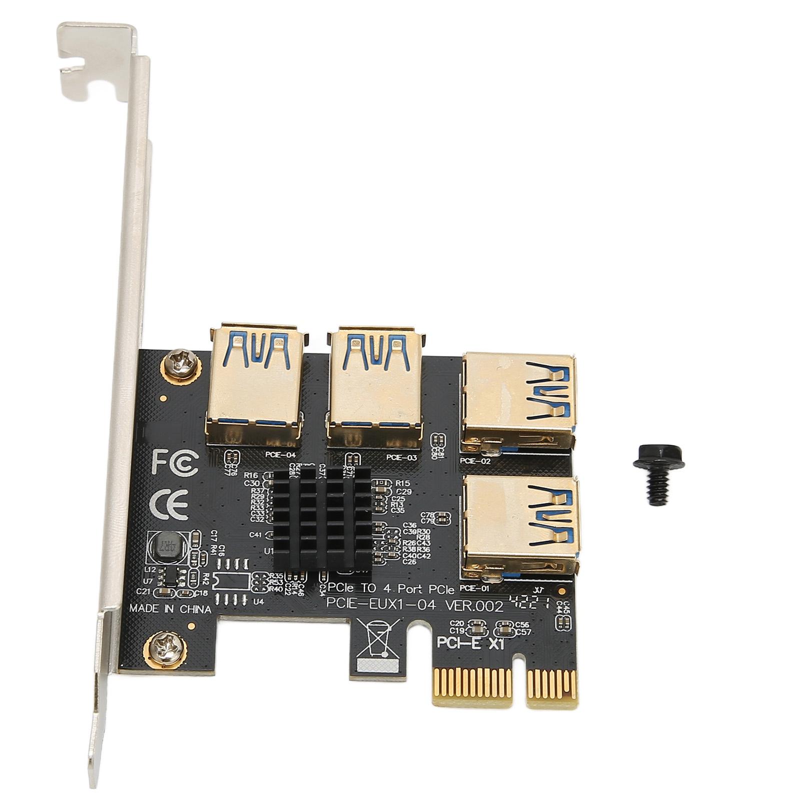 

PCIE 1 to 4 Riser Card Black 4 USB 3.0 Ports Plug in Design X4 X8 X16 Graphics Interface Adapter