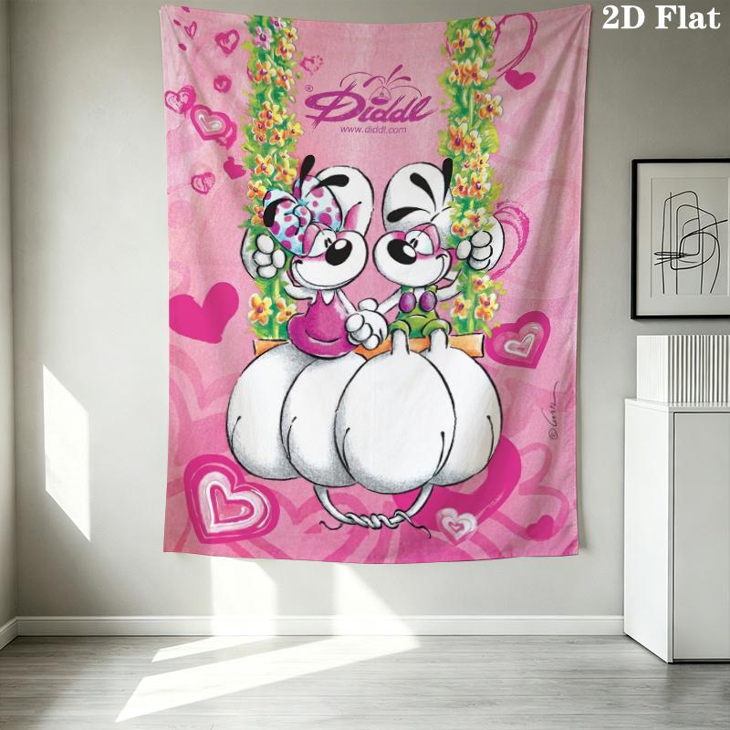 Diddl Pattern Wall Tapestry Aesthetic Wall Hanging Printed Fabric Blanket Decorative Tapestries for Bedroom Living Room Home Decor