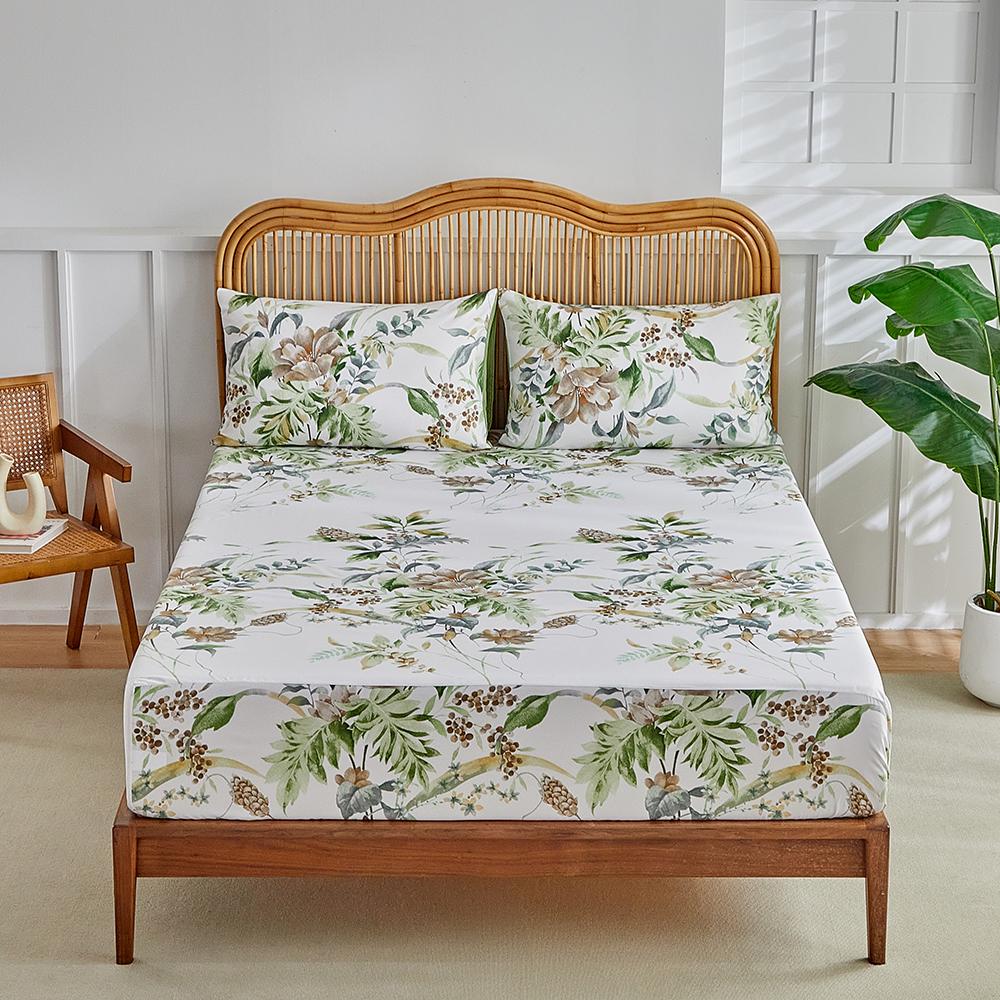 Elastic Fitted Bed Sheets Single Double Bed Floral Flat Sheets King Queen Size Home Bed Cover Mattress Protector Bed Linen 4Pc