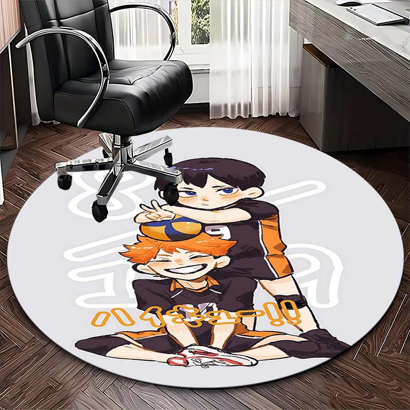 1pc Haikyuu!! Anime Volleyball Team Round Carpet - Office Chair Mat, Non-Slip Rug for Home Decor, Seasonal Gift, Suitable for Office, Living Room, Bed