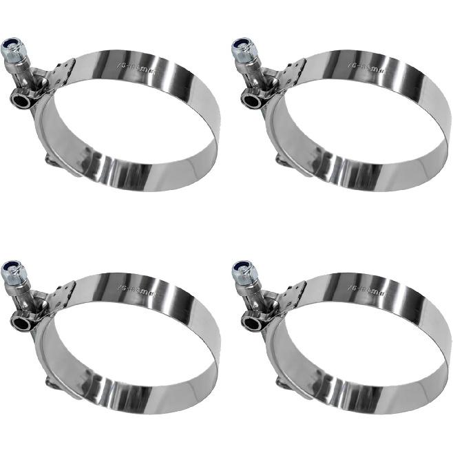 4 PCS 2" T-Bolt Hose Clamp, Stainless Steel Adjustable Pipe Clamp with Working Range 57-65mm, Heavy-Duty Turbo Intake Intercooler Clamps ert Locknut