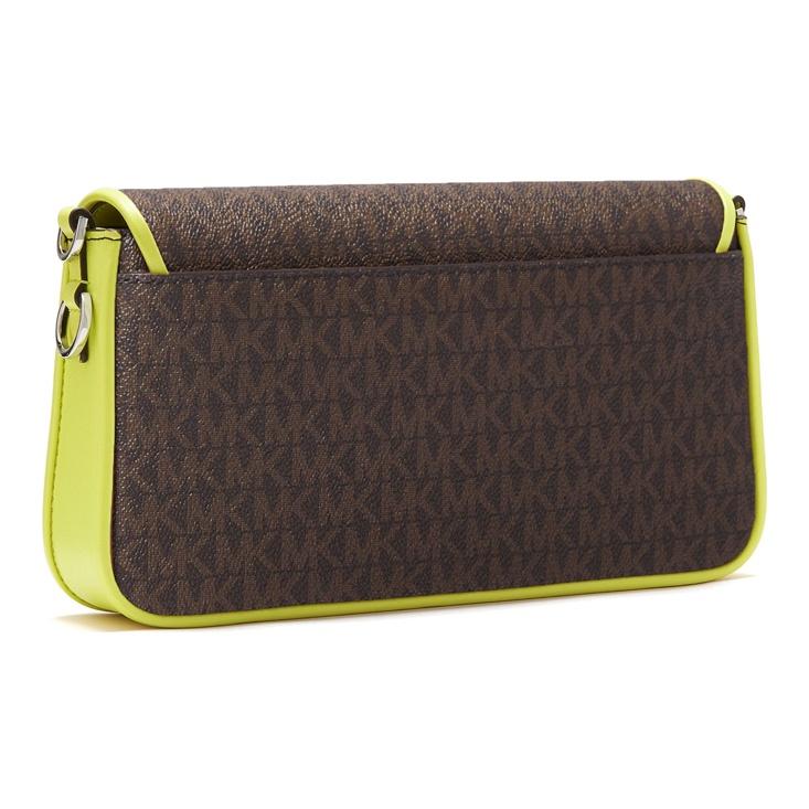 Michael Kors MK Bradshaw Woven Flap Vintage Monogram Chain Leather Baguette Shoulder Bag Small Women shoulder bag Brown Yellow 30S1S2BL1B763
