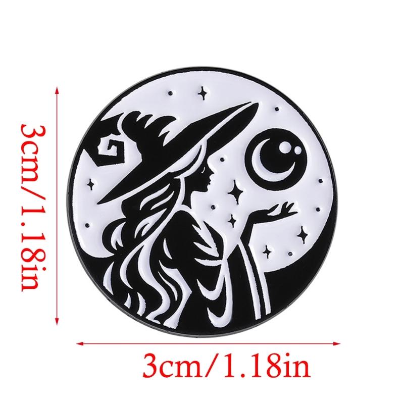 Moon Phase Witch Brooch Enamel Goth Pin Black Cats Designs Punk Jewelry For Halloween Accessories Gift