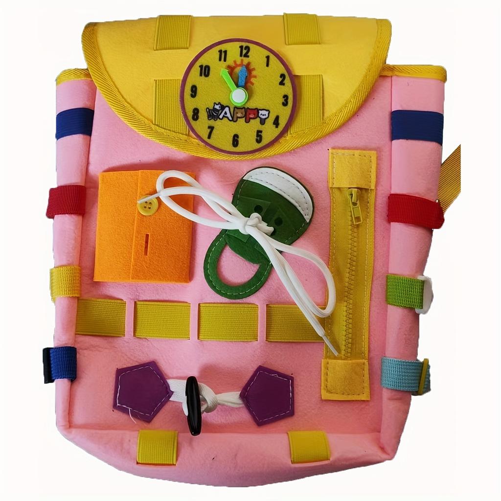 Toddler Backpack Busy Board Montessori Toy, Zip Button Lace Clock Activity Sensory Toy for Kids 1-4 Years Old, Educationa