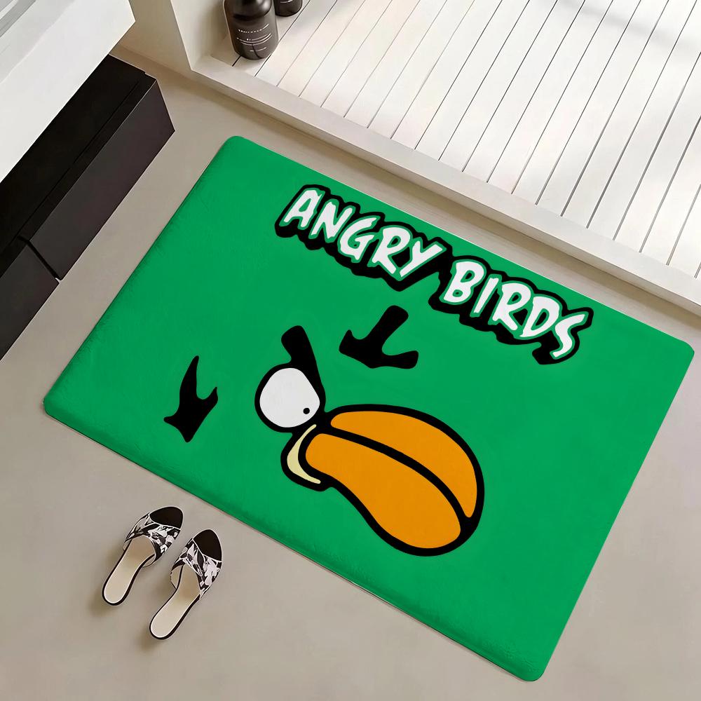 A-Angry Birds Game Floor Mat Eco Flannel Doormat Non-Slip Odorless Indoor Soft Short Plush Floor Rug