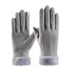 Autumn Winter Warm Suede Gloves Plus Velvet Thickened Plush Decor Cuff Gloves Outdoor Coldproof Touchscreen Riding Ski Gloves