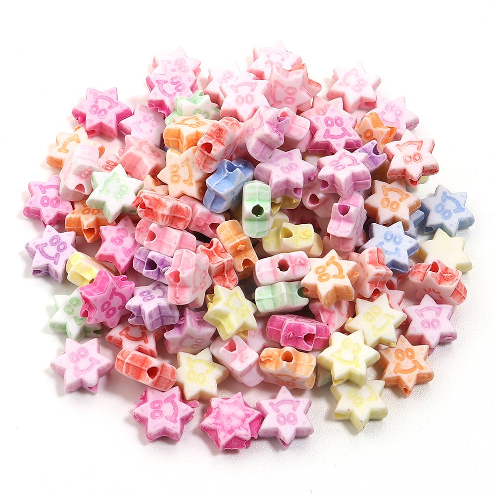 200pcs/lot Multiple Styles Plastic Beads Cat Flower Star Fish Shell Beads Loose Spacer Beads For Jewelry Making DIY Accessories