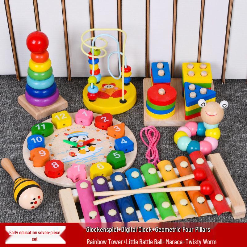 Wooden Educational Building Blocks and Beaded Xylophone Set for Infants and Toddlers – Ideal Children's Day Gift