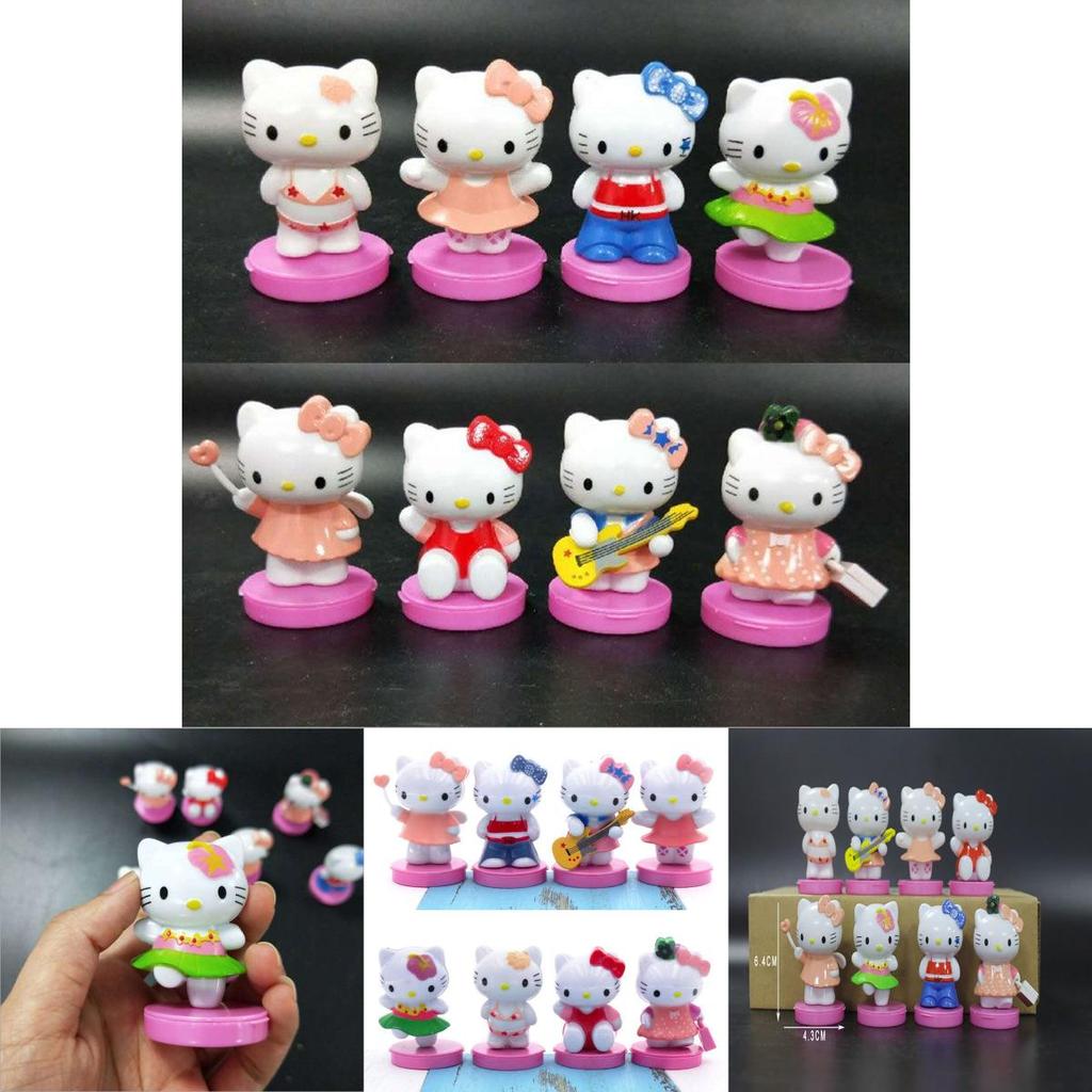 Entzückendes Hello Kitty Miniatur-Puppenhaus-Dekor Acht-teiliges Set Perfekt für Kuchen und Gärten