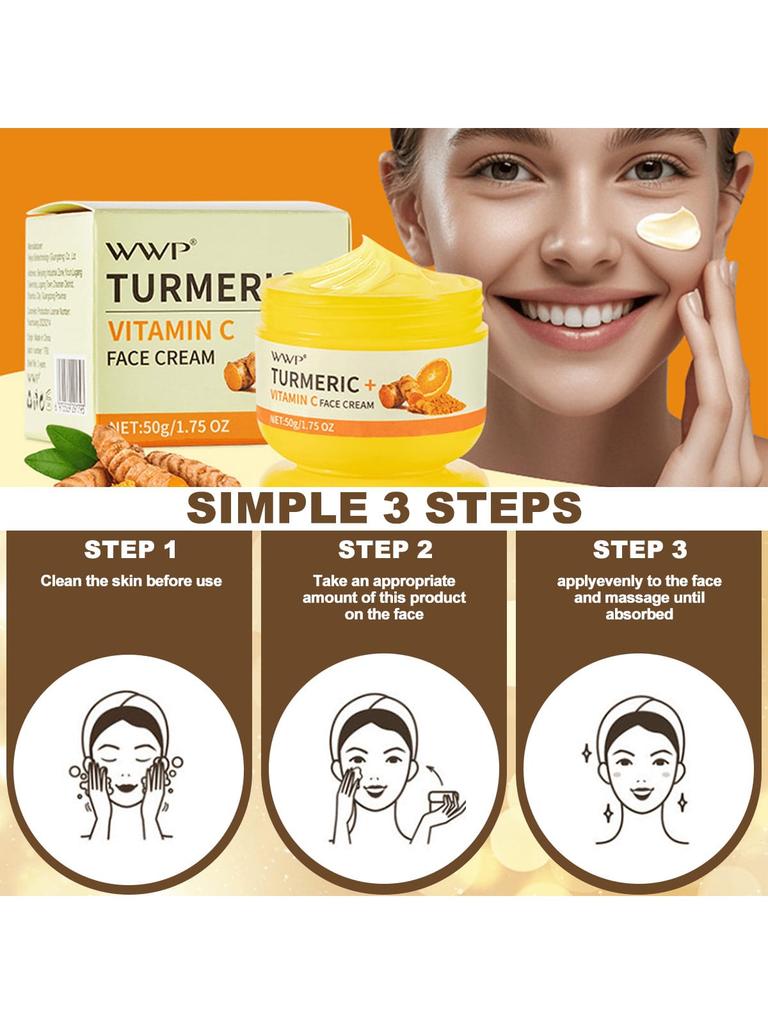 1pc Turmeric & Vitamin C Moisturizing Cream, Hydrating, Brightening, Fading Pigmentation, Deep Moist