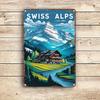 1pc Swiss Alps Vintage Iron Wall Art Sign - Rustic Metal Decor with Vibrant Alpine Landscape, 12x8 Inches (30x20cm), Detailed Ar