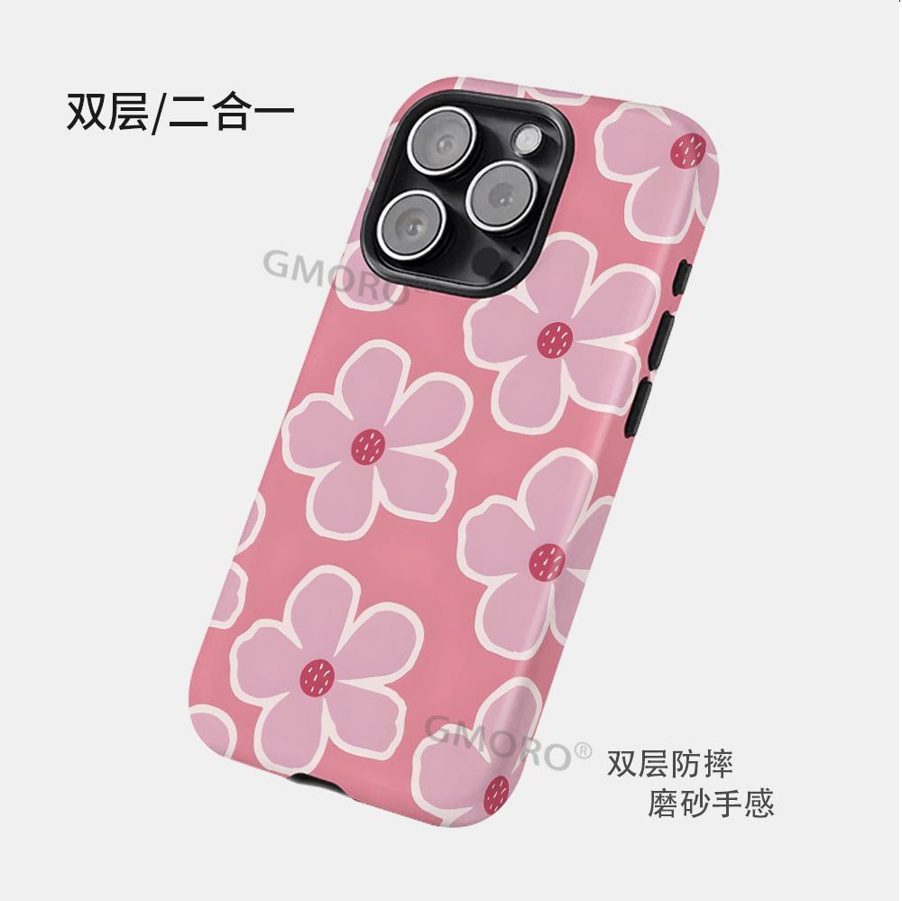 Hot-selling Pink Flower for iPhone16/15 Mobile Phone Case Apple 17promax 2-in-1 Film