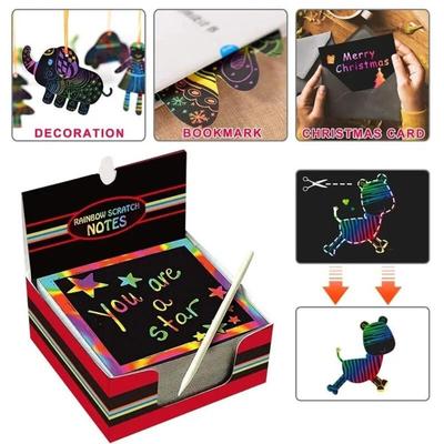 100pcs Boxed Scratch Painting Paper Tape Bamboo Pen Colorful Scratch Painting DIY Children's Kindergarten Student Graffiti Painting