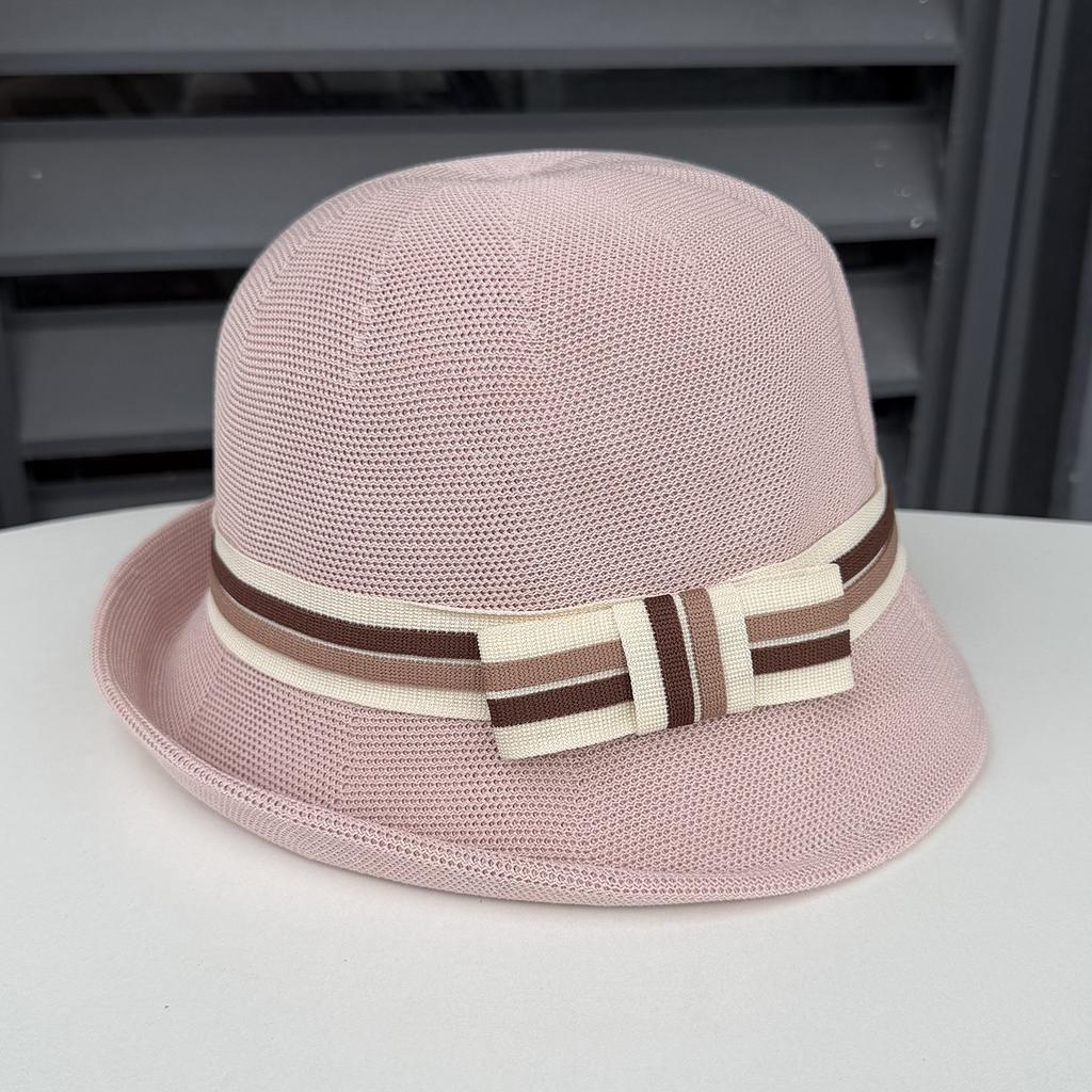 New British retro knitted bucket hat simple knot curled top hat women's summer travel sunshade sunscreen basin hat