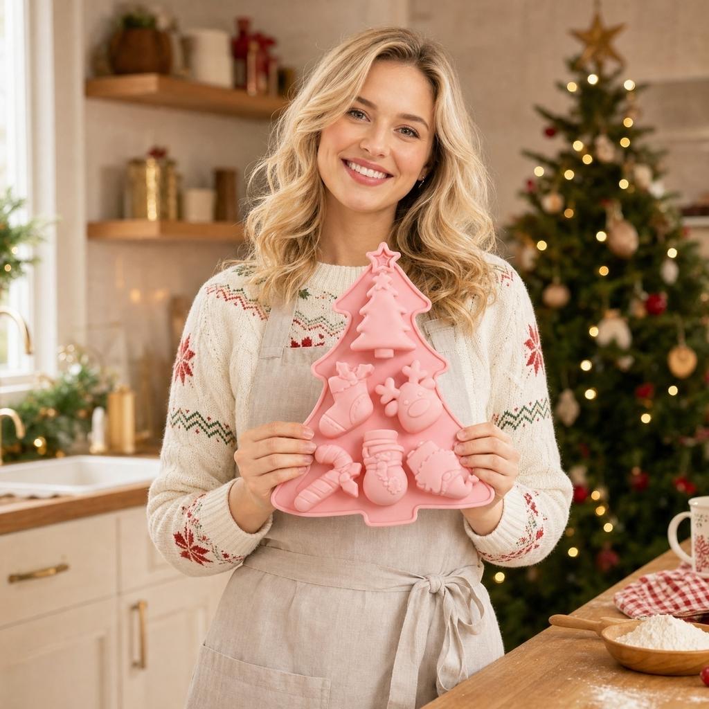 Christmas Tree Reindeer Snowflake Silicone Baking Mold Food Grade Flexible Nonstick Multi Cavity Chocolate Mousse Mold for Holiday Desserts