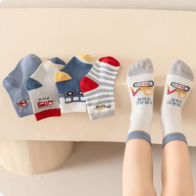 5Pairs Autumn Children Cotton Socks Fashion Car Boys Sports Sock Soft Comfortable Kids Middle Tute Socks 1-14Year Baby Footwear