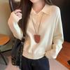 Core-spun Yarn Washed Water Polo Collar Slack Solid Color Knitted Sweater Women's Autumn and Winter Versatile Shirt Loose