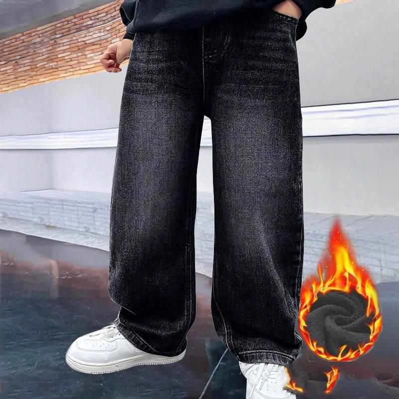 Trendy Značkové Vysoce Kvalitní Chlapecké Džíny Měkké Volné Rovné Nohy Široké Nohy Ležérní Všestranné Dětské Kalhoty