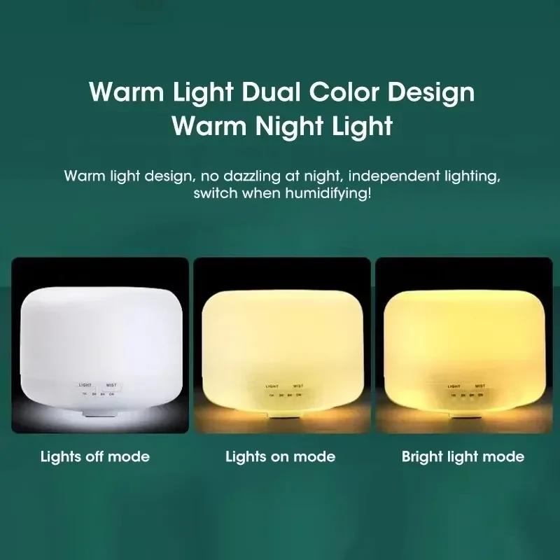 500ML Mini Humidifier USB Wood Grain Aroma Diffuser, Air Humidifier with Colorful Night Lights, Essential Oil Diffuser Machine