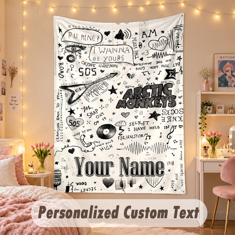 Custom Personalized Tapestry,Arctic Monkeys Print Custom Name Text Wall Art Hanging for Bedroom