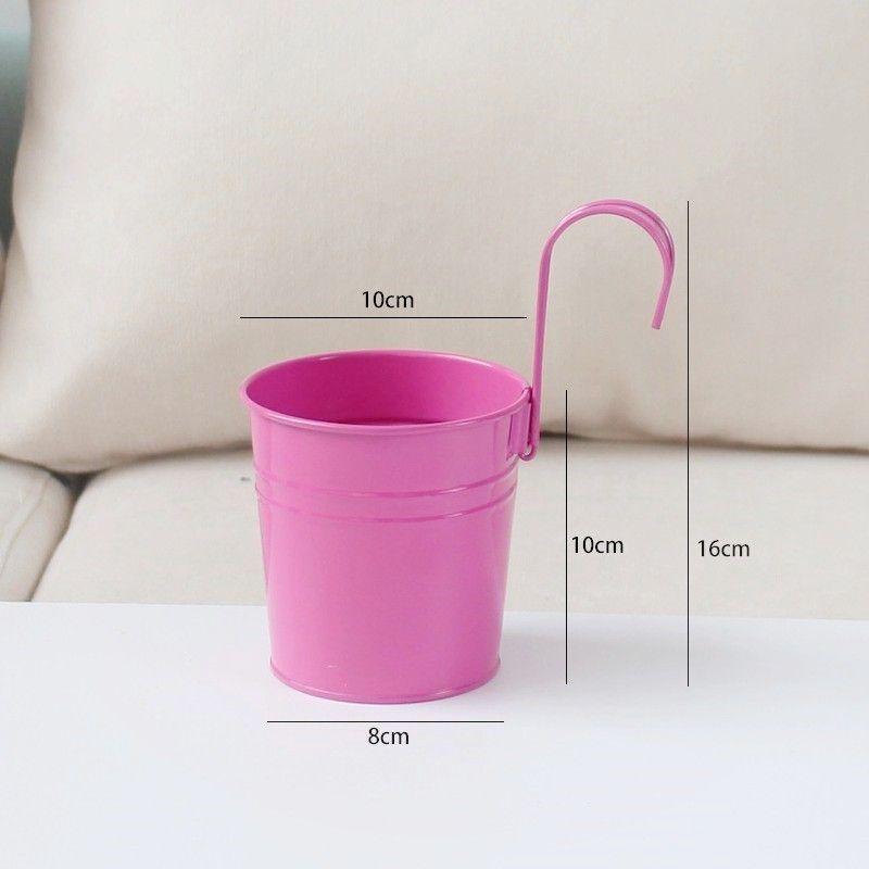 Colorful Metal Hanging Flower Pot with Curved Hook – Small Iron Bucket for Balcony or Wall with Succulent or Green Plant