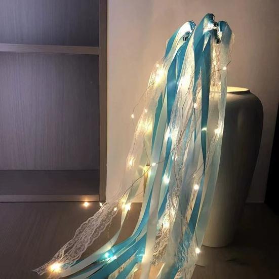 Ribbon Fairy Wand Light-up Wedding Wand Glow Lace And Ribbon Stick with Bell for Wedding Reception Graduation Birthday Party New Year Celebration